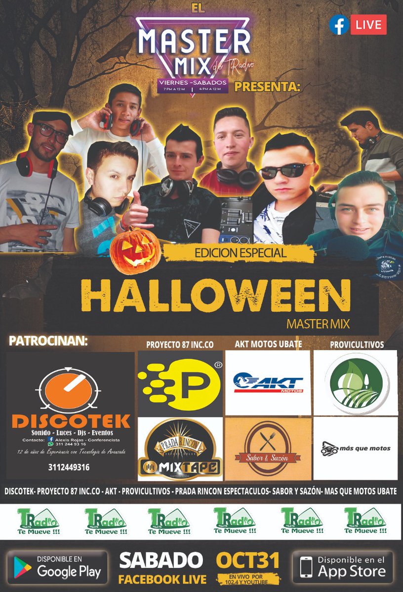 #MeQuedoEnCasaConTRadio

No te pierdas este sábado el gran especial de #Halloween en el #MasterMix con el encuentro de los mejores dj de la región mezclando los éxitos de todos los tiempos desde las 4 pm hasta la media noche.

Sigue la transmisión a través de T Radio 102.4 FM