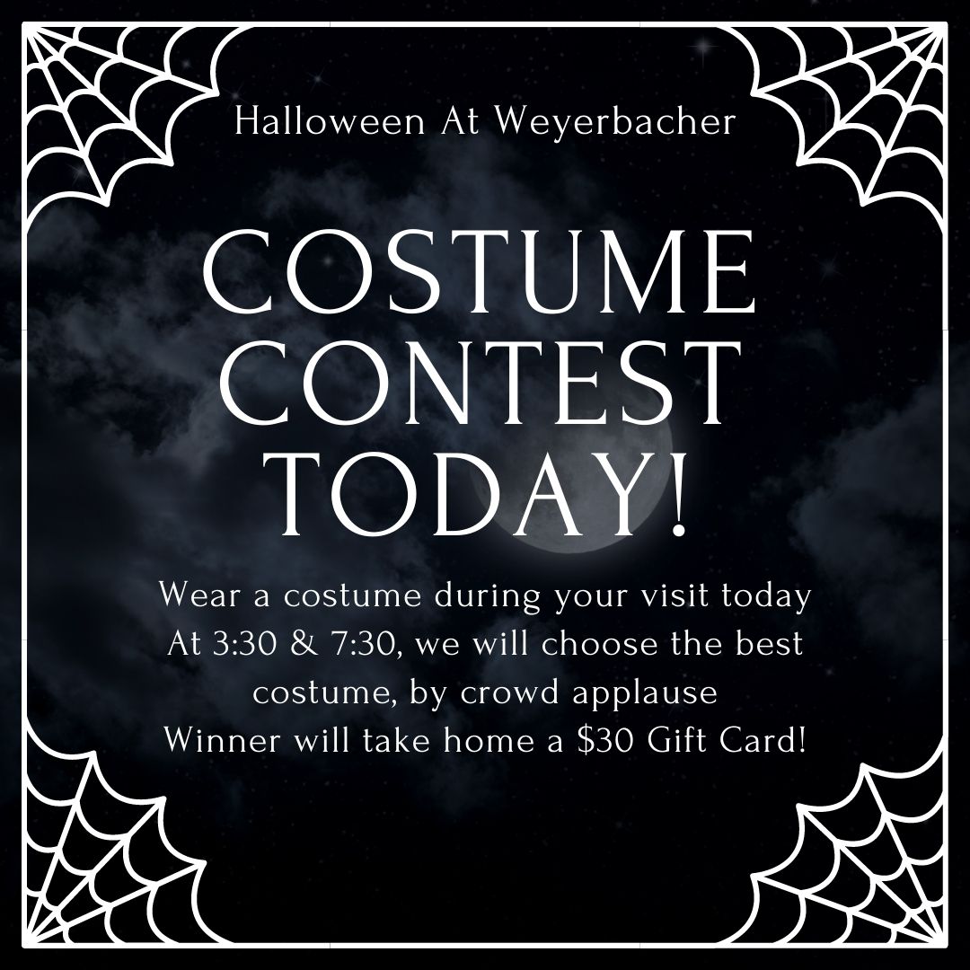 Wear a costume to the Taproom today and take part in our costume contest!

At 3:30 and 7:30 we will pick our winners for a $30 gift card!