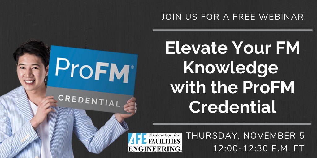 FMadviso's tweet photo. Join us to learn more about #AFE's  partnership with @profmcredential  and how the ProFM credential can be used by @FacilitiesEng members and @_FacMan  to evaluate and enhance their FM expertise https://t.co/xsaIgwWRiy