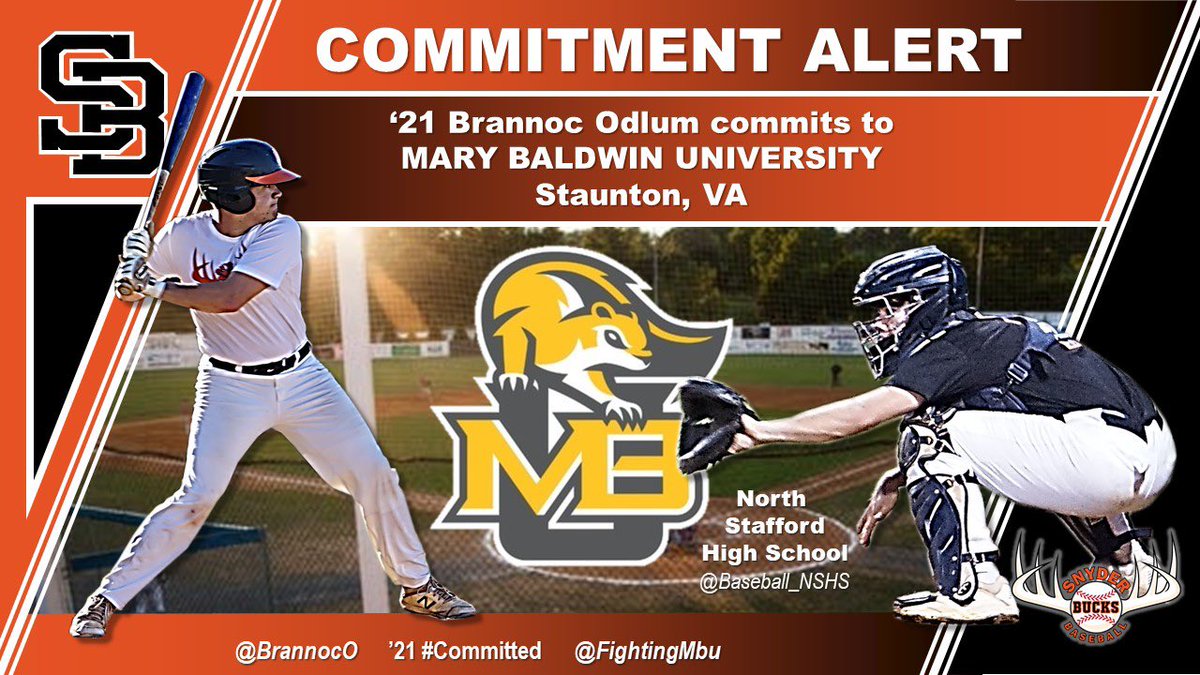 SnyderBaseball's tweet photo. Congrats to 2021 Catcher Brannoc Odlum on his Commitment to Mary Baldwin University! 🦌⚾️ @BrannocO @FightingMbu @Baseball_NSHS @PBRVirginiaDC https://t.co/PSEs8vCXSI