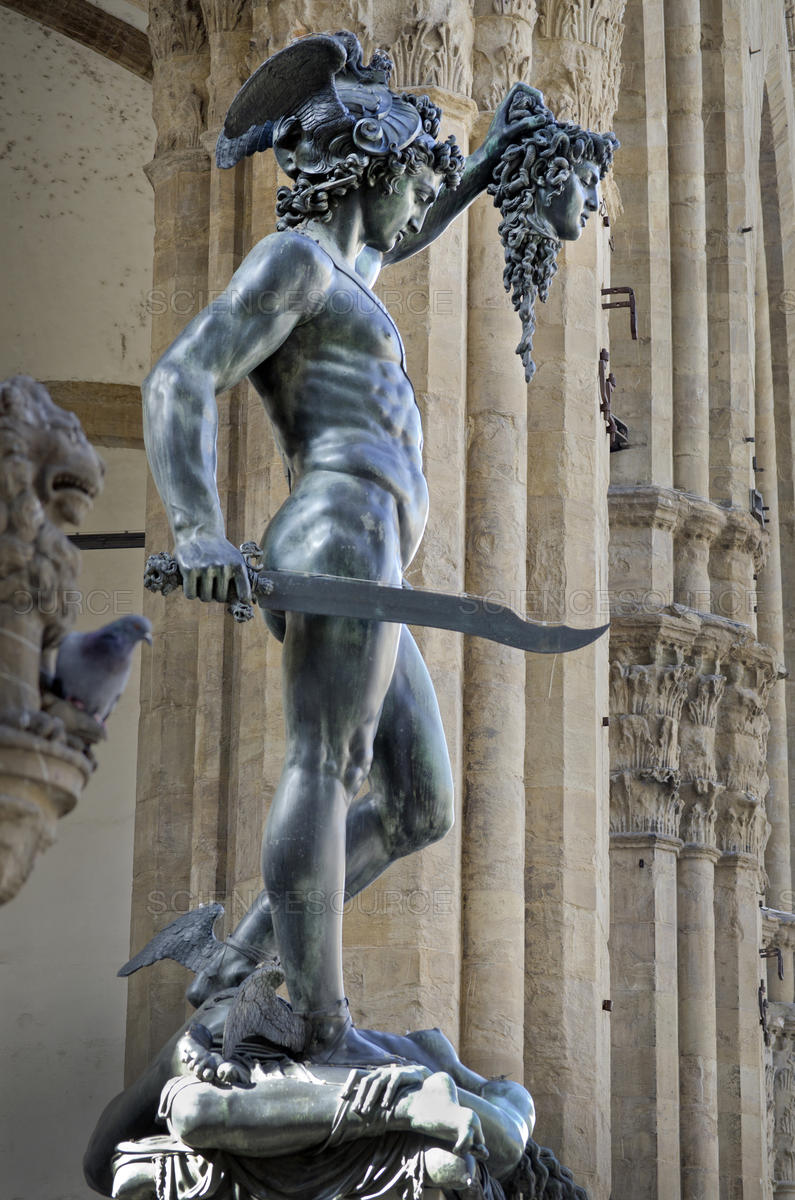 The sculpture doesn’t actually reverse the ancient Greek myth. Rather, it counters another famous sculpture: Italian Renaissance artist Benvenuto Cellini’s Perseus with the Head of Medusa.