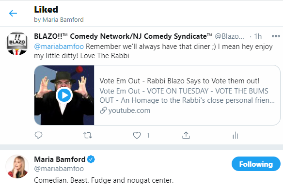 Great... @mariabamfoo just liked our tweet about the Rabbi's "Vote Em Out" video. As if he wasn't already<a class="tags" target="_blank" title="On Twitter" href="/?out=eyJ0eXAiOiJKV1QiLCJhbGciOiJIUzUxMiJ9.eyJpYXQiOjE3MjQzOTg1NTIsImlzcyI6InR3cG9ybnN0YXJzLmNvbSIsIm5iZiI6MTcyNDM5ODU1MiwiZXhwIjoxNzU1OTM0NTUyLCJyZWRpcmVjdF91cmwiOiJodHRwczovL3R3aXR0ZXIuY29tL21hcmlhYmFtZm9vIn0.FDYpuZpYozq-D8vpZ62-Qs-tYzcMN-MMHAKj5XpRXg0dvTWtN2Mqq6xZAnsjMImj3YqllT2H-3CwpDOmN2uKaw">@mariabamfoo</a><a href="/tag/funny"class="tags"><span>#funny</span></a><a href="/tag/rageagainstthemachine"class="tags"><span>#rageagainstthemachine</span></a><a href="/tag/killinginthena"class="tags"><span>#killinginthena</span></a>