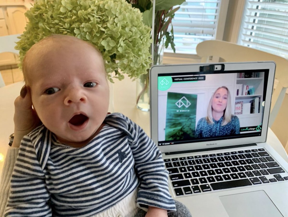 hmwhistler's tweet photo. There are too many words to describe how much this photo means to me. Little Henry is 3 weeks old. His mother April Hicke, @pwc_canada team member, was able to join the 6th @wnorthconnect Conference virtually this year. #wnorth2020 https://t.co/LzHfJ2Ju0v