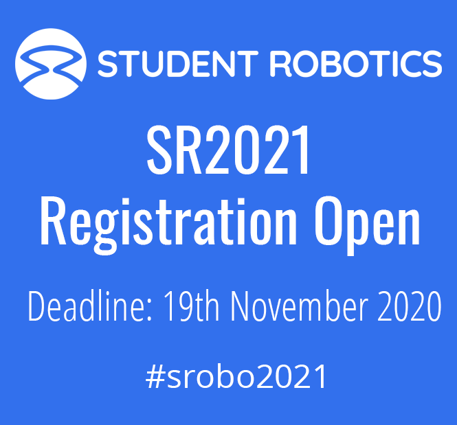 Registration for Student Robotics 2021 is now open!

Spaces are limited, so get your team together and apply now. 😀

Sign up at docs.google.com/forms/d/e/1FAI…

studentrobotics.org/news/2020-10-2…

#srobo #srobo2021