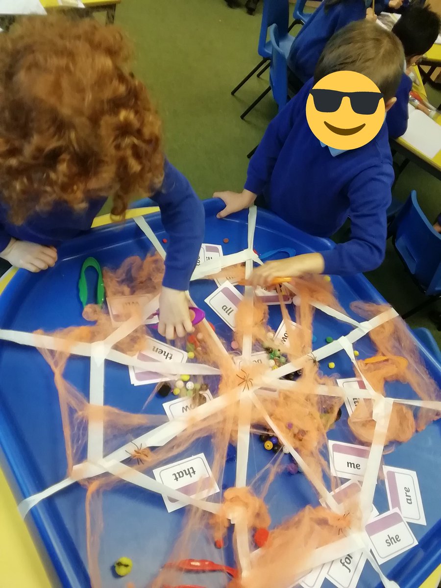 GPSMrsTreacy's tweet photo. Halloween provision in year 1 today. The children absolutely loved it :) They found and read tricky words in the cobwebs, drew and wrote Halloween objects and scooped out pumpkin seeds. We then counted and sorted them as well as making pulp pies! Happy Halloween! #Greystokerocks https://t.co/uTkc9F63sK