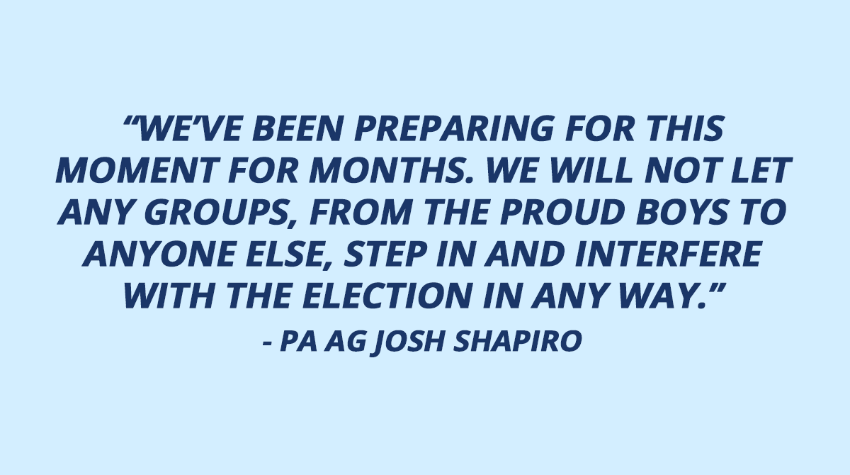 Josh Shapiro We Will Not Let Any Groups From The Proud Boys To Anyone Else Step In And Interfere With The Election In Any Way T Co Sorf4kdtvz T Co Hy2gmve6oe