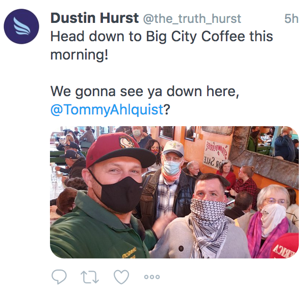 Spud_Levity's tweet photo. Who else is old enough to remember when Dustin provided a Meridians police officer's home address to an angry mob of Ammon Bundy thugs? Now it's time to rally for a cops coffee shop?
#Opportunism #WheresTheCamera
#LookAtMe
#idpol https://t.co/ZAXz0iRH0r