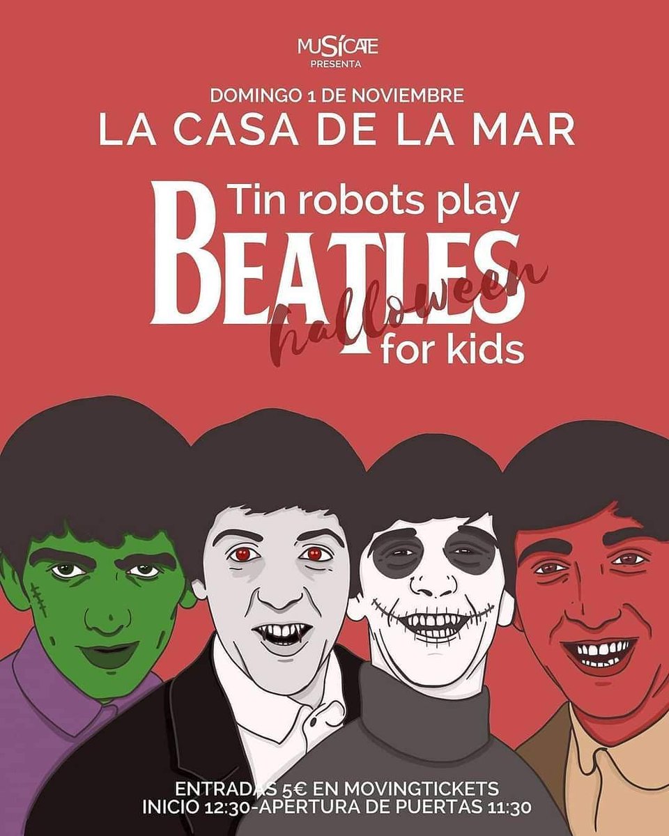Las mejores canciones de #TheBeatles recreadas para que las disfruten grandes y pequeños: es #BeatlesforKids y su próxima entrega domingo 1NOV en #LaCasadelaMar a la hora del aperitivo 😊 Entradas 🎟 https://t.co/qaMEO9jD2H 🎟
#culturasegura #planesconniños #alboraia https://t.co/y6CkdzgWsj