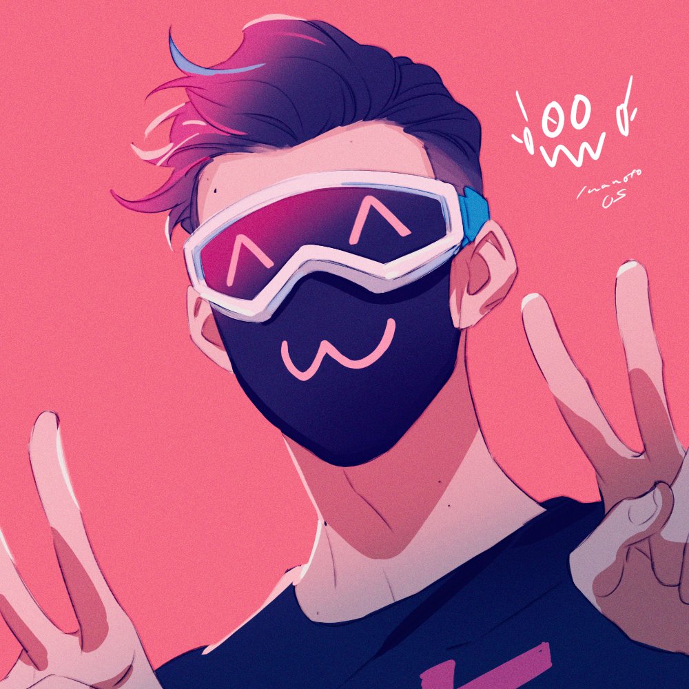 1boy male focus solo mask pink background goggles mouth mask  illustration images
