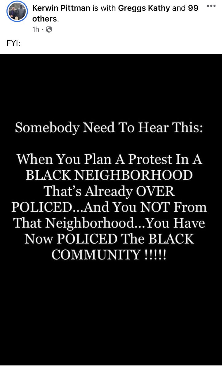 GeraldJBlessed's tweet photo. I agree with my brother Kerwin Pittman, a well known activist in #RaleighNC. I would like to add...the fact that whoever is behind this protest, canceled the protest in less than 15 mins, leaving the police to stop and harass people for NO reason. #RaleighProtest https://t.co/JcZWdipMLY