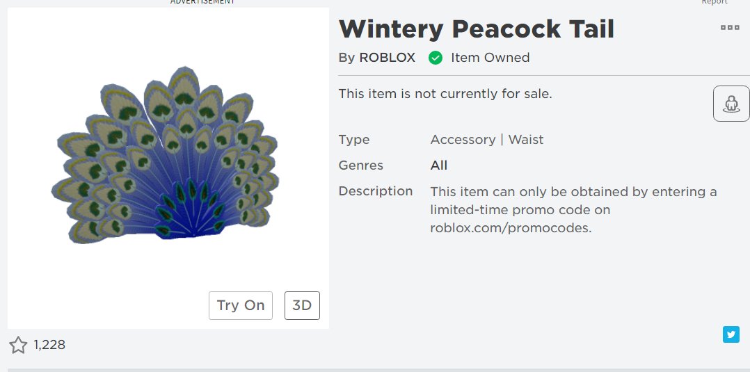 Rtc On Twitter New Roblox Promocode Walmartmxtail2020 Gives A Lovely Peacock Tail Wintery Peacock Tail Go To Https T Co Ww21cpmcpo To Redeem Show Off Your Feathers In The Comments Below Https T Co 6r65paywnz - rhttps www.roblox.com promocodes