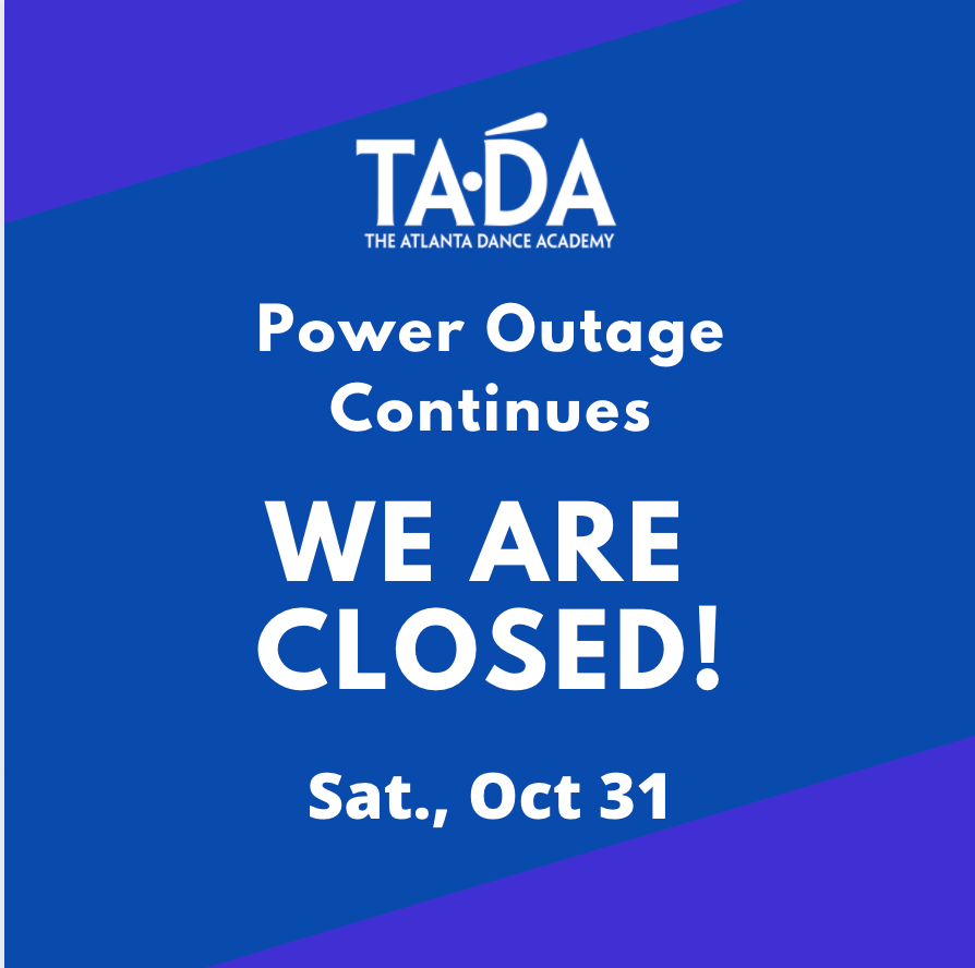 tada_atl's tweet photo. Due to the power outage from tropical storm Zeta, we remain without power. We will be closed Sat., Oct 31st! Please accept our apology for the inconvenience. #tada_atl #findthejoyinmovement #spooky #halloween https://t.co/MPIjOuMASR