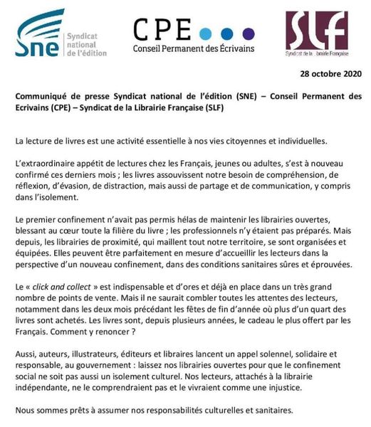 Les éditions Verdier soutiennent de tout cœur la librairie indépendante, à nouveau confrontée à de rudes épreuves, dans toute initiative en cours et à venir pour faire vivre la librairie et la lecture à nous tous tellement nécessaires
@SLF_Librairie 
<a href="/SNEedition/">Syndicat national de l'édition</a> 
<a href="/cpecrivains/">Conseil Permanent des Ecrivains</a>