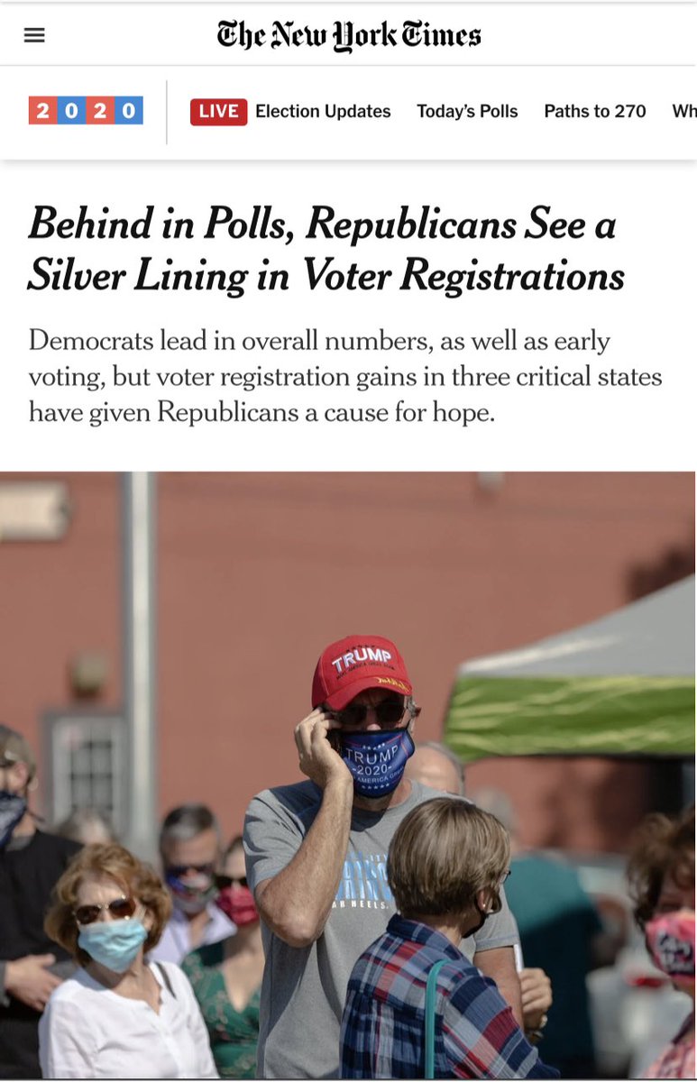 Historically Reliable Data Points Indicating a  #Trump Victory  Significant voter registration shifts towards Republicans in battleground states over the past four years. Exceeding large Republican participation rates in non-competitive Trump primaries.[1/3]