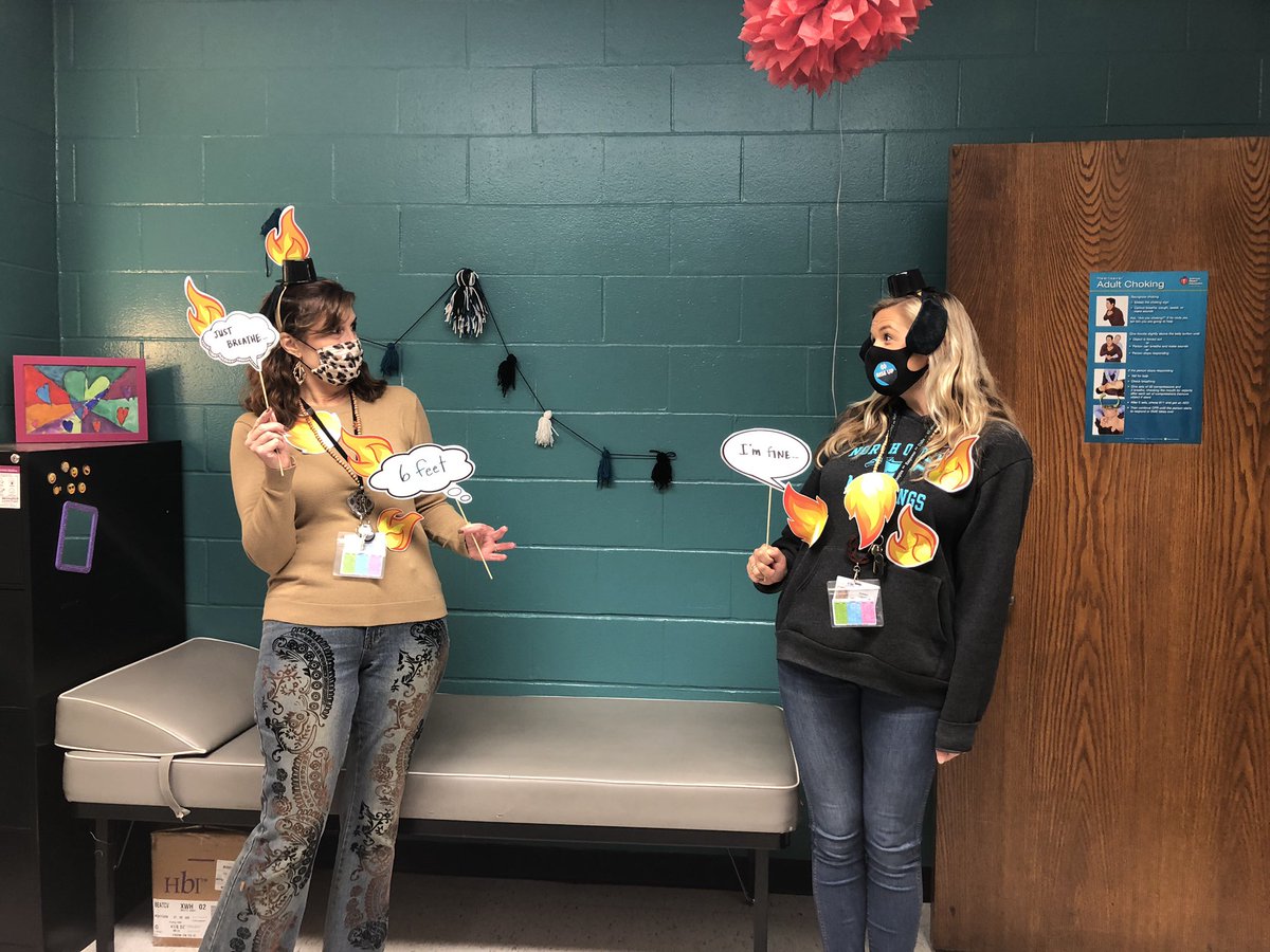 KerriHammons's tweet photo. It’s fine! Happy Halloween from NOMS Counselors! #halloweencostume  #TeamOldham #NOMS2020 @ACarterNOMS @OldhamCoSchools @NomsMustangs https://t.co/0QPBPuGz0c