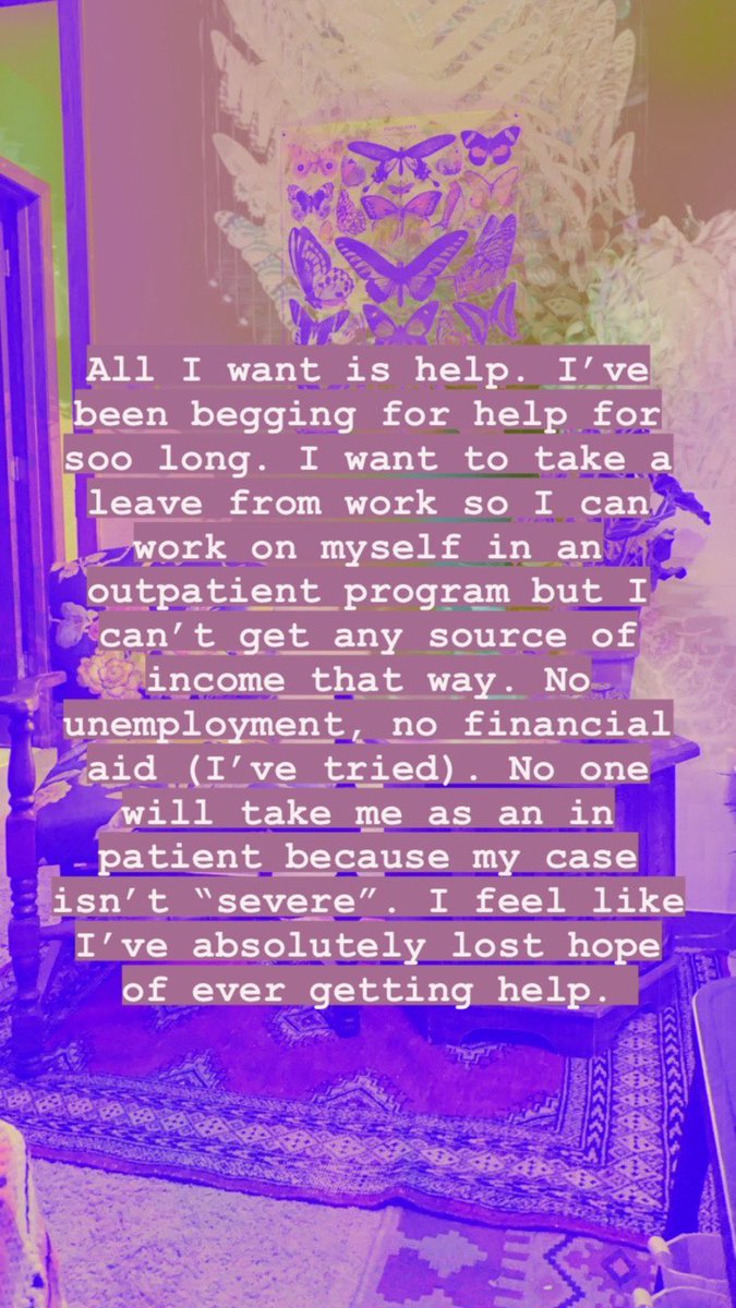 lilmushroombaby's tweet photo. Hi all, I’m looking for donations to help me get into an outpatient program and get my life back on track. Feel free to share. I appreciate you all. 

Venmo: Emily-charnock-1 https://t.co/kwAur8BvBO