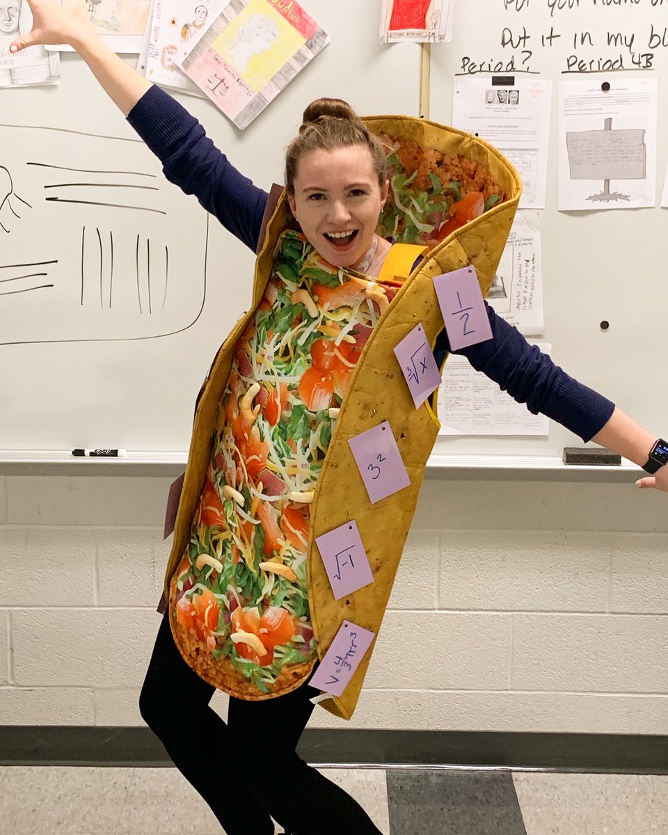 persunteacher's tweet photo. Let’s tac-o-bout math! Happy Halloween from your happy math teacher! 🎃🌮✖️➗➖➕ @MMS_principals @TrailblazersMMS https://t.co/38r8niegF5