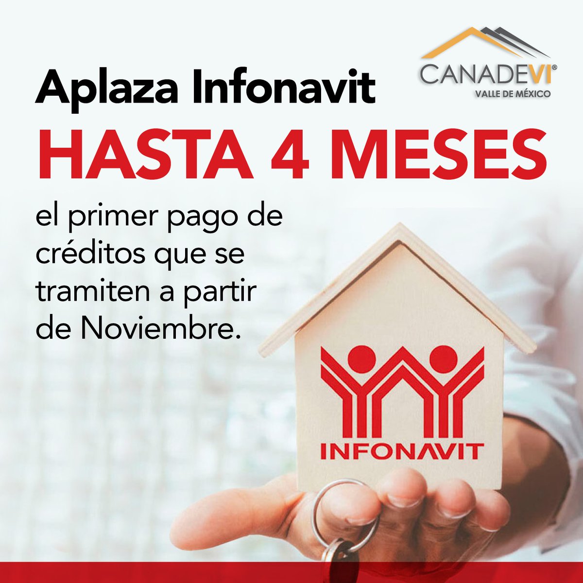 CANADEVI's tweet photo. #Entérate de las #MedidasInfonavit 

El @Infonavit como apoyo para derechohabientes en etapa de recuperación económica esta otorgando aplazar hasta 4 meses el primer pago de créditos que se tramitan a partir de Noviembre. #CanadeviVMContigo #EmpresasComprometidas https://t.co/YqLrFtXDFp