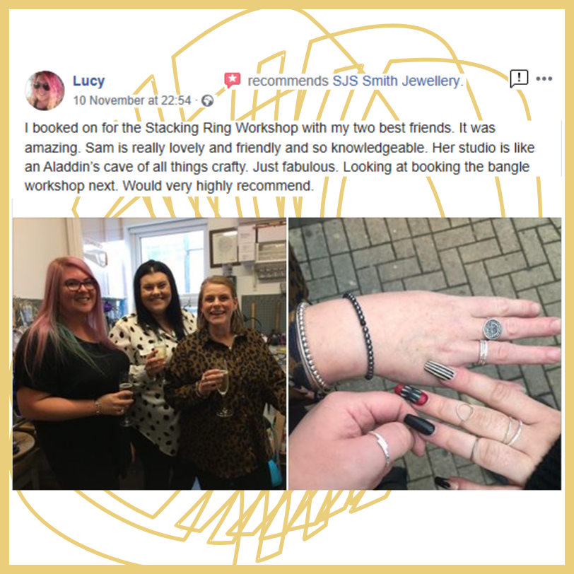 SJSJewellery's tweet image. #testimonial from a lovely customer. Book via: bit.ly/345Xuz8 
#makeyourownjewellery
#silverclassesstockport
#creativeclasses
#jewelleryclass
#jewellerymaking
#jewellerymakingworkshops
#jewelleryworkshops
#learntomakejewellery
#becreative
#learnandplay
#silversmithing