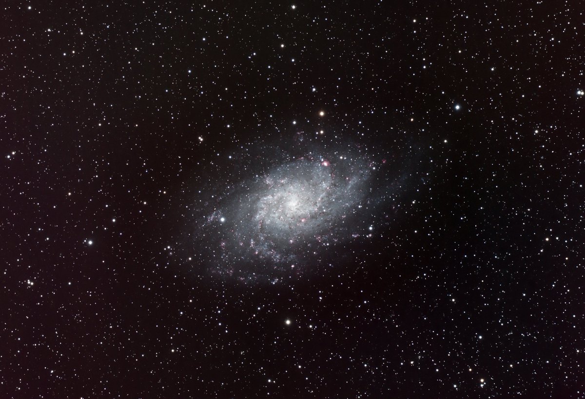 It doesn't look like much from 2.7 million light years away, but the nebula NGC 604 is 100x bigger than the Orion nebula. Which means I can photograph a nebula in another galaxy (M33) with a small telescope! #Astrophotography #astronomy https://t.co/mgciABawgW