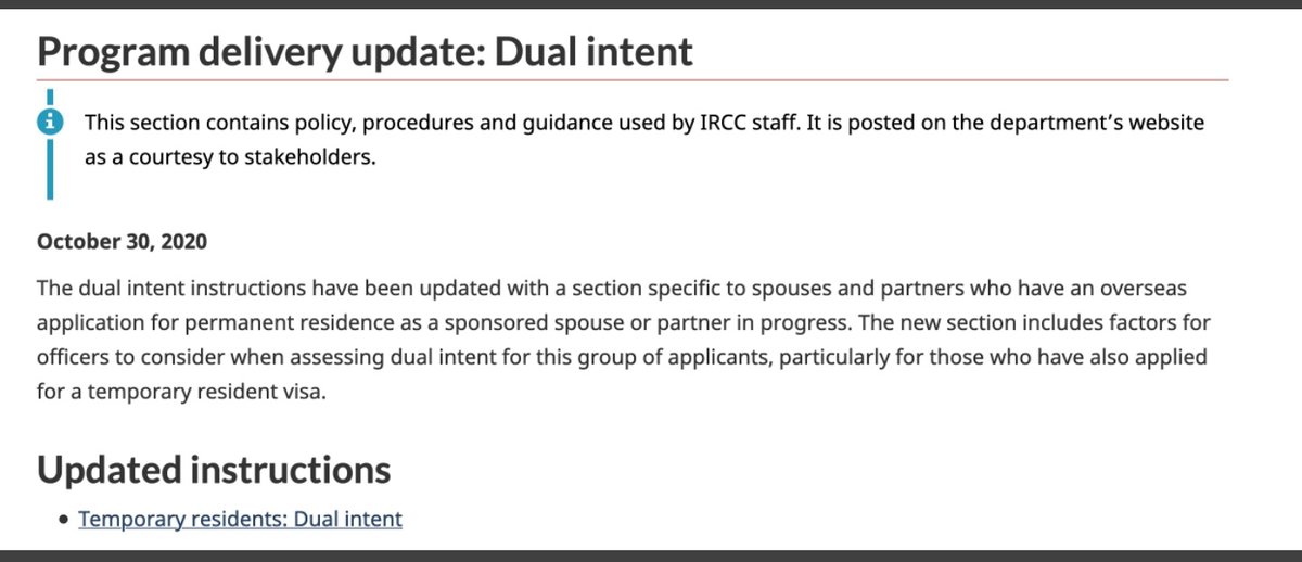 AskKubeir's tweet photo. #dualIntent #TRV #visitvisa
A recent update to the #dualIntent indicates that IRCC has finally made the program update to specifying dual intent for visit visa (TRV) application for spouse's who have a spousal PR application in process.
https://t.co/c0bVOV2iKY
#foreverhopeful https://t.co/UsnxWqsYKo