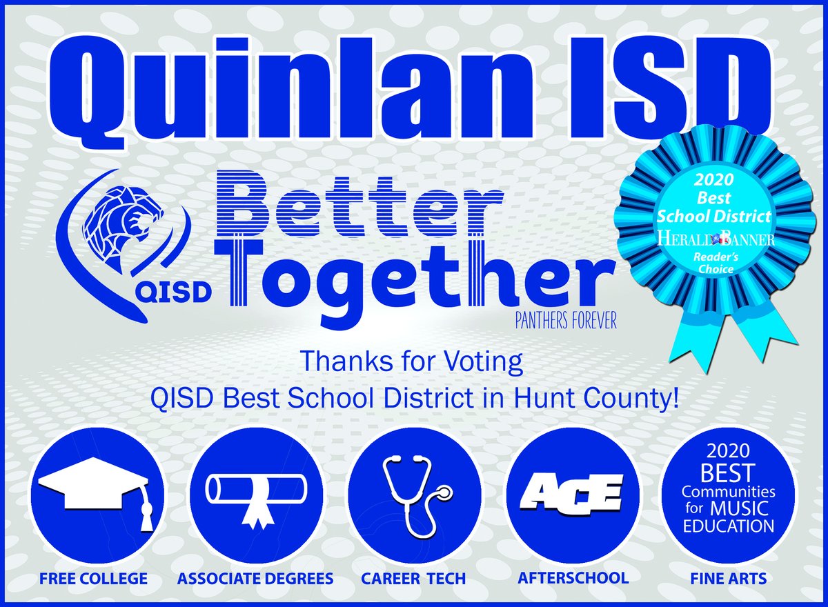 QuinlanISD's tweet photo. It's official! Quinlan ISD wins Best School in Hunt County! 

https://t.co/0uG02NmuZh https://t.co/rZ9fNFpCFZ