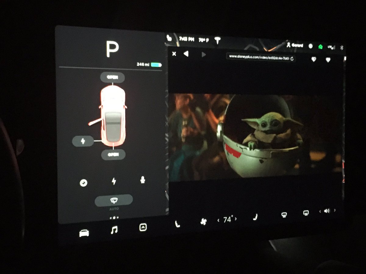 GerardBorda's tweet photo. @elonmusk Can you add #disneyplus to the entertainment system on my model 3?  Out of power in Atlanta since Thursday and we had to watch the season premiere of #TheMandalorian with the fam https://t.co/9uKmLvg50y