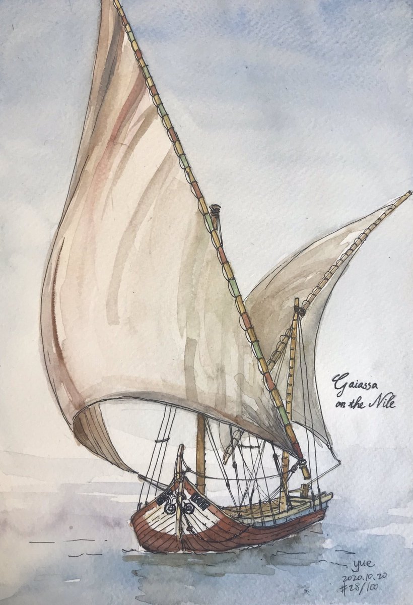 DrawingSailor's tweet photo. Gaiassa on the Nile. 28/100

#100DaysofProjects #watercolor #sailrigging #sailboat #帆船 #drawing https://t.co/iWGKdTP5SE