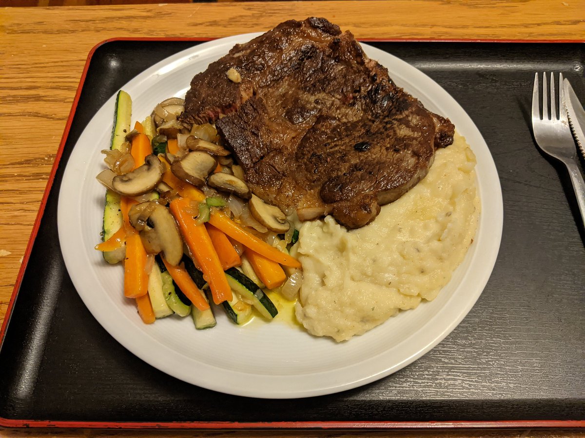 Steak, veggies and potatoes