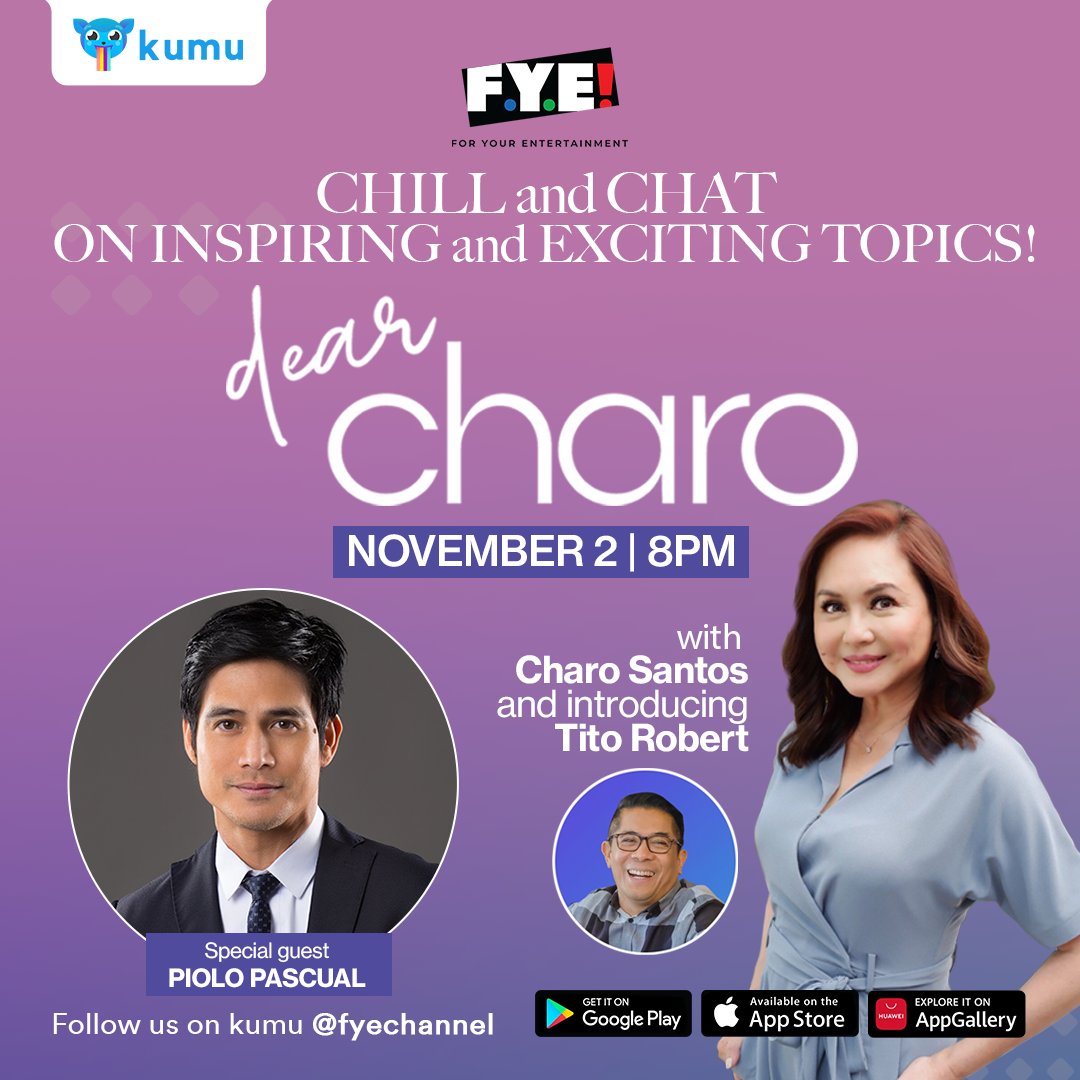 kumuPH's tweet photo. Tuloy sa pag bida ng kwento mo! Piolo Pascual is back on @kumuph 😍 kwentuhan with Charo Santos and Tito Robert about inspiring stories. 

Watch him LIVE sa 'dear Charo' on November 2 at 8pm! 

#dearcharo #piolopascual #charosantos #kumufied https://t.co/XZ7KnBqRv1