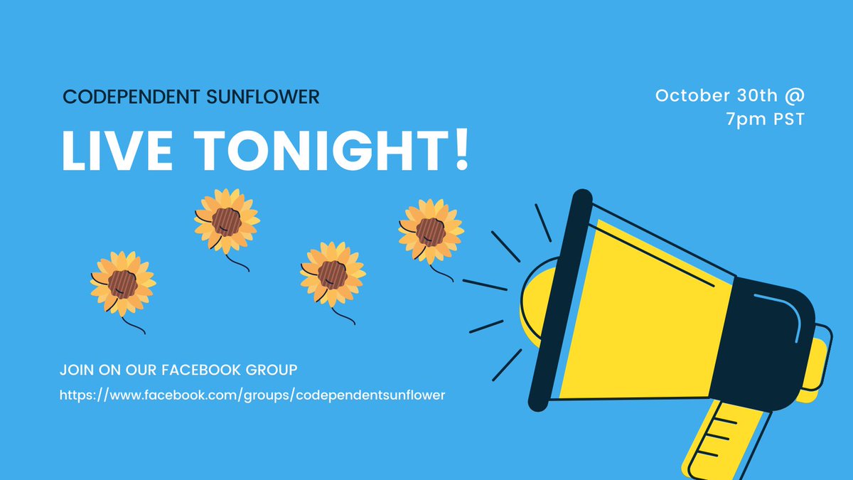 codependenttalk's tweet image. We are going live tonight on our Facebook group! 7pm PST every Friday night. I&apos;ll be talking about my #codependent #recovery journey and my experience, strength, and hope about step one. facebook.com/groups/codepen…