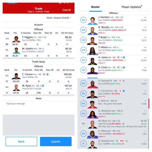 SturdyTrever's tweet photo. @SiriusXMFantasy @Jeff_Mans @Tedschuster 14 team PPR, would you make the deal? https://t.co/lyzK1Y76YH