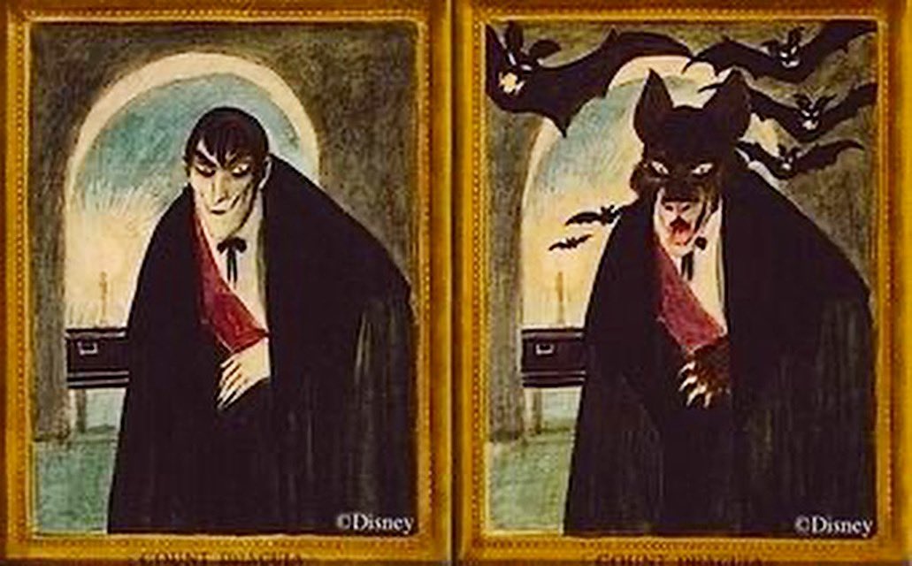 DiscoverylandVC's tweet photo. Disney Legend Marc Davis created many concepts for the Haunted Mansion’s portrait gallery. In Ken Anderson’s earliest ideas, he envisioned familiar monsters such as Dracula. Davis created art of Dracula transforming into a bat. The Discoveryland Season 3 finale drops at midnight! https://t.co/RkBHglJMGU