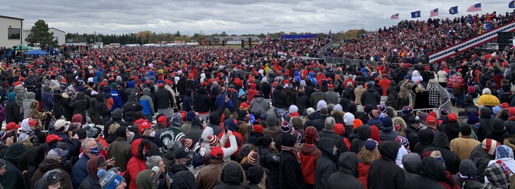 DanScavino's tweet photo. Great day in MICHIGAN, WISCONSIN, and MINNESOTA!
“There is only one way to defend your dignity. There is only one way to defend your family & your Country. There is only one way to preserve, protect & defend the🇺🇸Way of Life: you must show up and VOTE on 11/3!” @realDonaldTrump https://t.co/tUFRvk2E9D