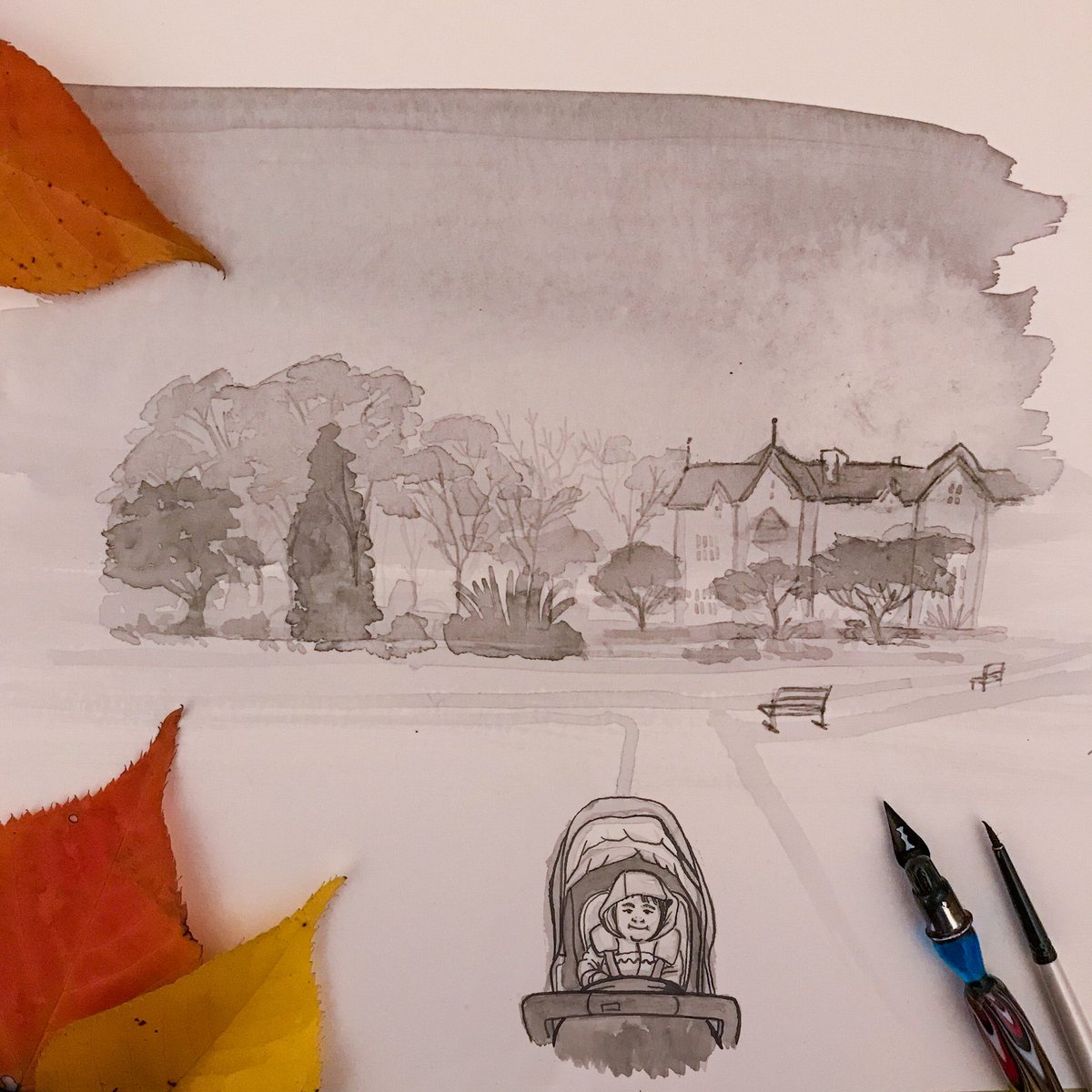 LauraLoola28's tweet photo. On one of our Autumn walks under #ominous skies. It always ends up raining ☔️🍂
#inktober2020 
#inktober #inktober2020promptlist #inktober2020ominous #autumn #autumnvibes #autumnwalks https://t.co/DS4NNnyLVm