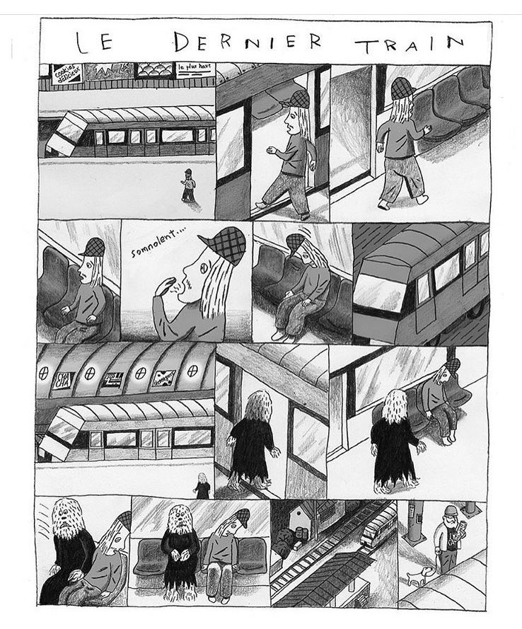 以前フランスの同人雑誌に依頼されて寄稿した漫画にはこの人物が登場します。
左上から右下に読み進めます。 