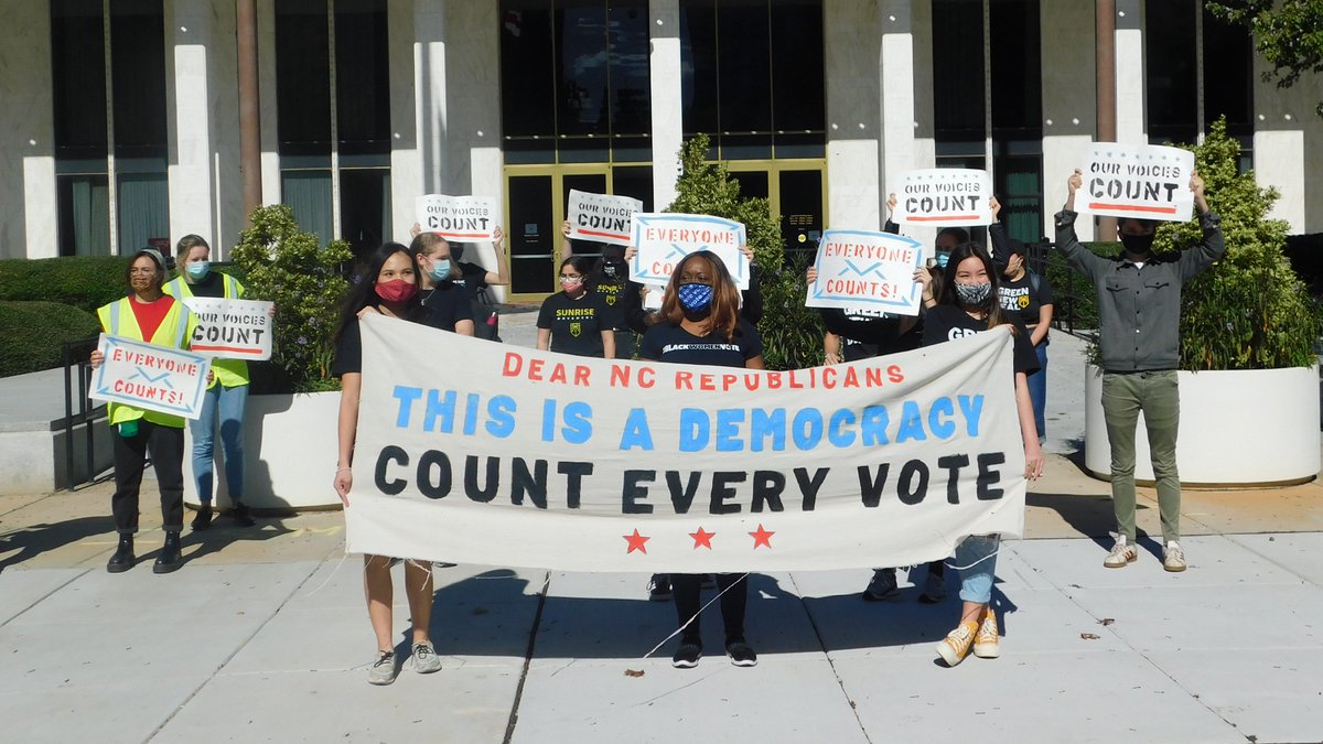 sunrisemvmtnc's tweet photo. We're calling on all NC legislators to sign the #PledgeToCount every vote. Given the NC Republicans’ history of voter suppression & gerrymandering, we're calling on NC GOP legislators to sign the pledge ahead of the election & ensure that every eligible vote is canvassed. https://t.co/1gAUJ5r9hI