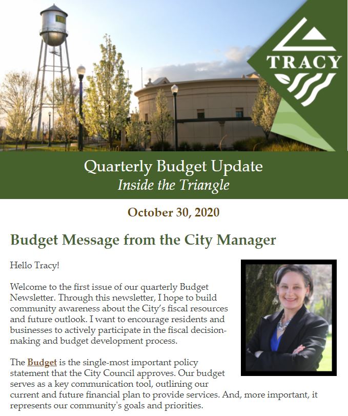 cityoftracy's tweet image. Our City budget serves as a key communication tool that represents Tracy&apos;s goals and priorities. Check out our NEW Quarterly Budget Update newsletter for more info on Tracy&apos;s fiscal resources and future outlook: conta.cc/3mCAT51 #cityoftracy #tracyca #insidethetriangle