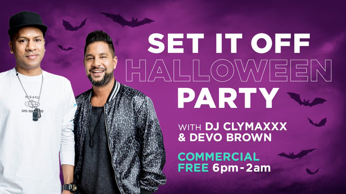 DJclymaxxx's tweet photo. On Halloween night, your radio will be possessed for 8 haunting hours of mixes, mashups and monstrous musical madness! 
🎃👻👽🧙 😈☠️🧟‍♂️ 

#SetItOff 
@devobrown https://t.co/OxNQbf5uVl