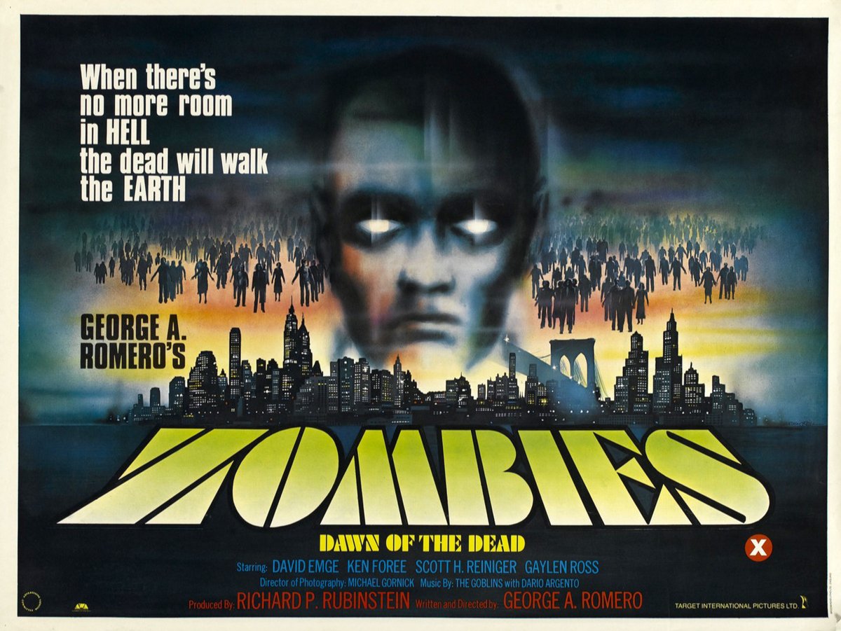 studiotstella's tweet photo. UK poster for "Dawn of the Dead" - 1978 by #TomChantrell #GeorgeARomero https://t.co/57mGdQK7IX