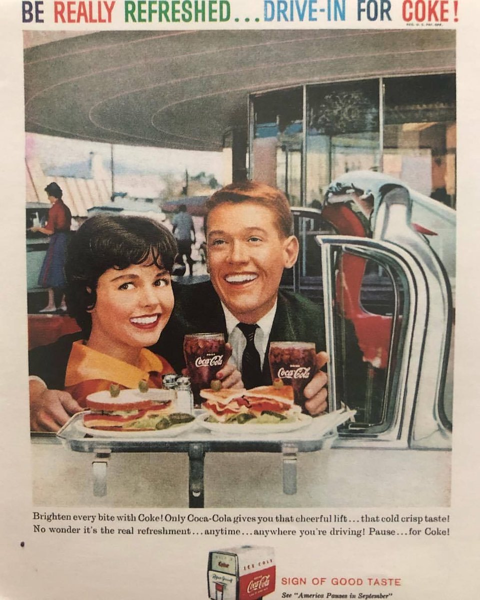 beleno's tweet photo. I can sense the fear in her eyes.⠀
… His arm, the psychopathic smile.😳
⠀
Someone quick do something! ⠀
⠀
Coca-cola, 1959 ⠀
⠀
#midcenturyads #taschen #midcenturymodern #madmen #madwomen #ad #pressad #cocacola #drivethrough https://t.co/pdbfAMDdYG