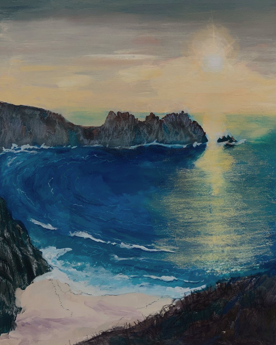 Breakfast view from my window. Acrylic 50x40cm offshore wind #loganrock #porthcurno #cornwall #lovecornwall #dawn