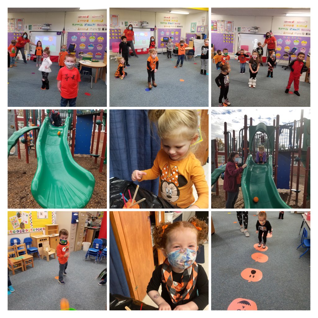 Happy Halloween from prek!  Celebrated with jack o lantern jumps, pumpkin rolling/tossing, and play dough monsters.  #wbwildcats <a href="/SSSchoolWB/">Spring Street School</a>