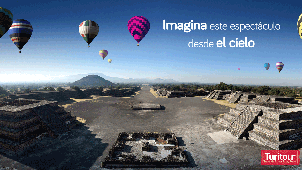 Turitourcdmx's tweet photo. En Teotihuacán está una de las pirámides más grandes del mundo y se puede ver desde el cielo a bordo de un globo aerostático. Imagínate verlo desde su punto más alto #VolandoConTurisky. #CuídateYCuídame https://t.co/Ru7eTLNIT1