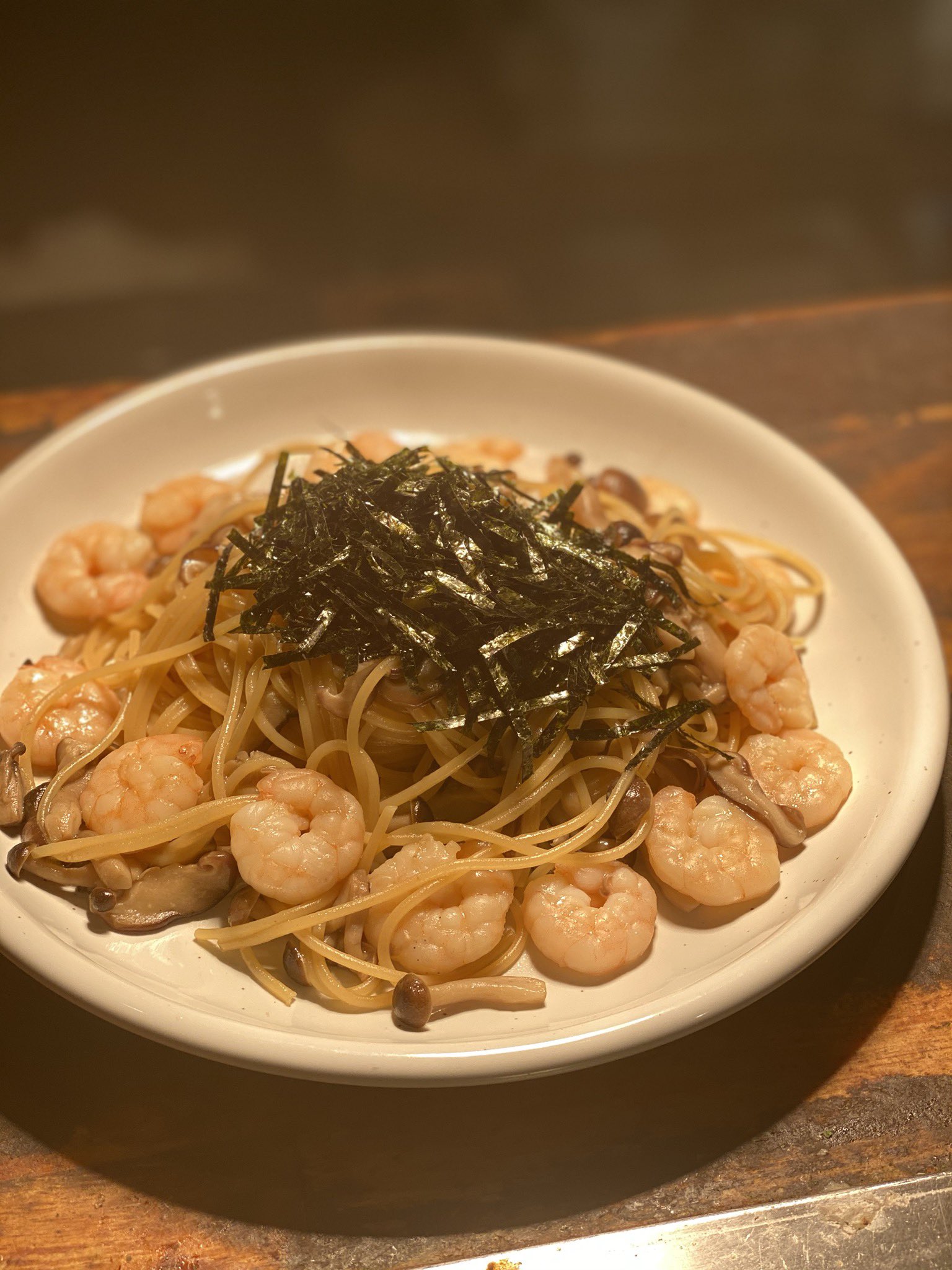仙台パスタハウス 平井スパゲティ エビとキノコのしょう油 しょう油との相性が良いきのことえびをたっぷり使ったパスタです ぷりっぷり って可愛い エビ きのこ 醤油 海苔 ランチ ディナー パスタ スパゲティ 仙台 仙台グルメ 仙台パスタ