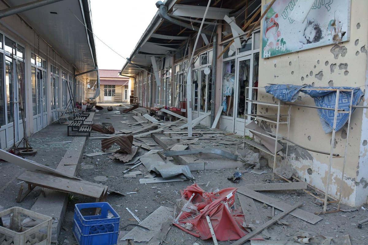 atatoyan's tweet photo. This morning, at about 7AM #Azerbaijan started strikes towards #Artsakh/#Karabakh capital #Stepanakert w/ heavy missiles. @ArtsakhOmbuds confirmed- central parts, civilian houses &amp; central market are deliberately targeted, mass destructions caused! #DontBeBlind #WarCrimes https://t.co/XBu3eDUWZE