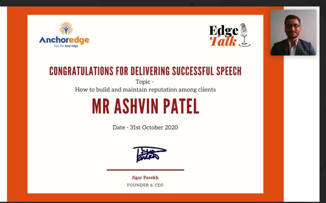 WealthbyDesign6's tweet image. Successfully delivered my Talk on #EdgeTalk platform on Topic HOW TO BUILD &amp;amp; MAINTAIN REPUTATION AMONG CLIENTS
#AnchorEdge #PublicSpeakingSkill