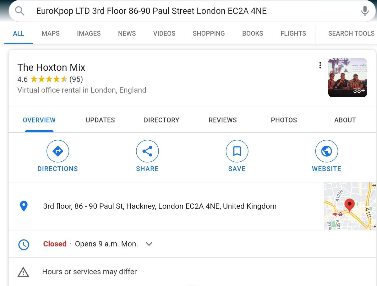 Business address listed in the website as: EuroKpop LTD3rd Floor86-90 Paul StreetLondon EC2A 4NEGoogle the address and you get this business! Want an impressive business address? I doubt BTS need this award.  https://www.hoxtonmix.com/ 