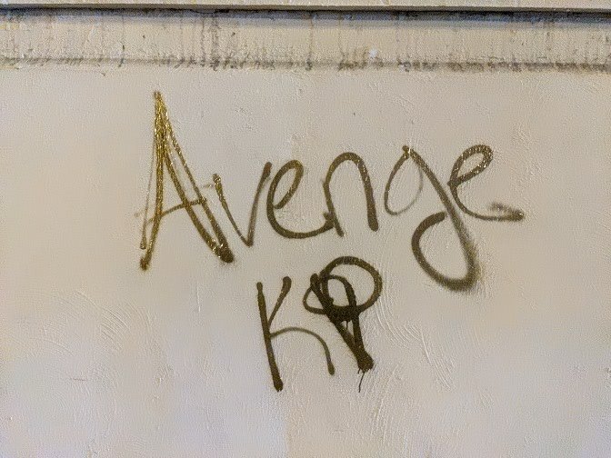 Avenge KP, in spray paint