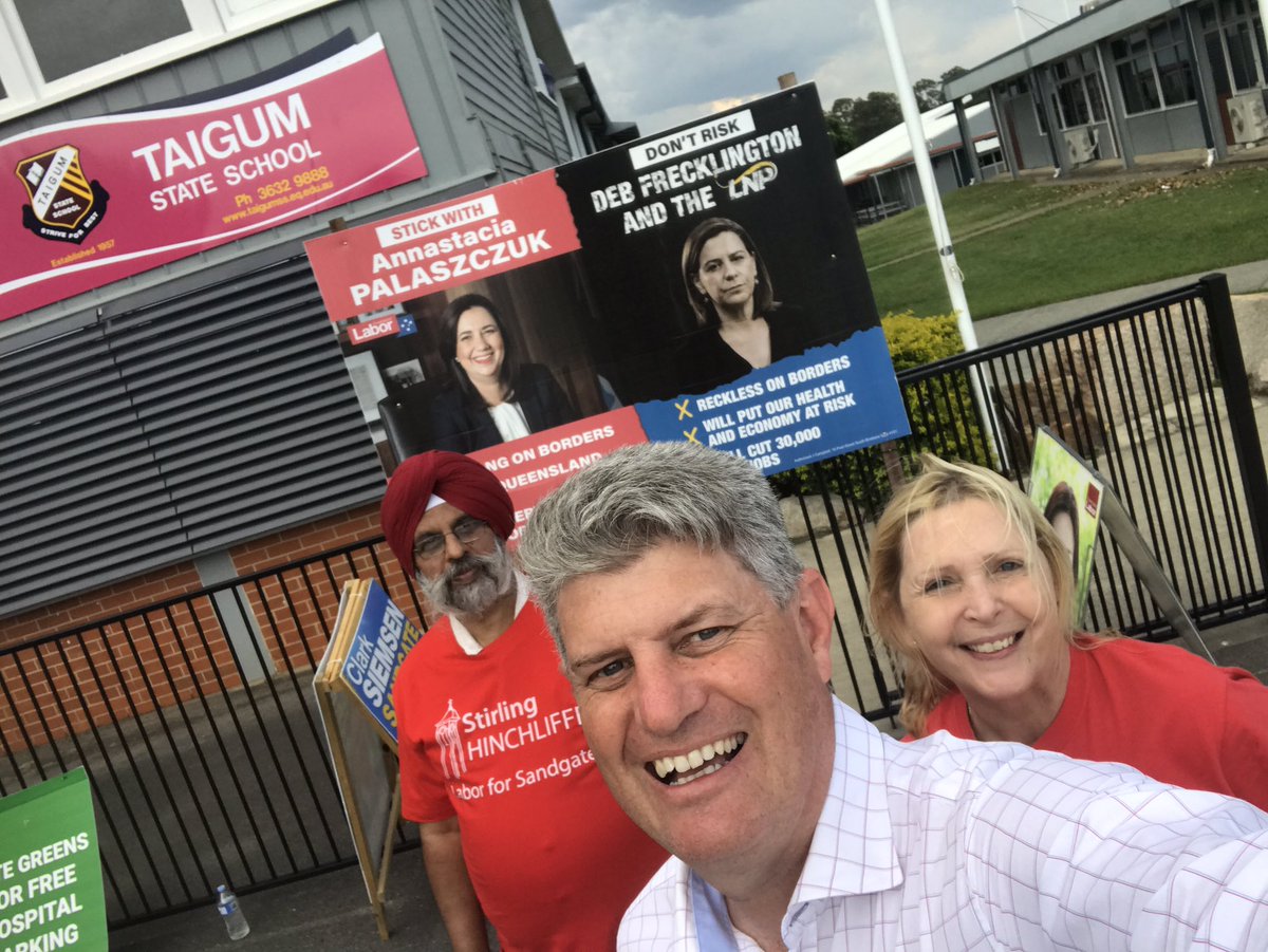 StirlHinchliffe's tweet photo. Some scenes from the #Sandgate electorate polling booths today (before the storms hit). @QLDLabor team still at all local booths with almost an hour to go. (Not so with others). #donotforgettovote #qldvotes #StickWithAnnastacia https://t.co/0KVwVdV2hh